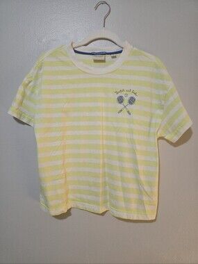Scotch & Soda Yellow and White Striped Tee with Tennis Racket Graphic